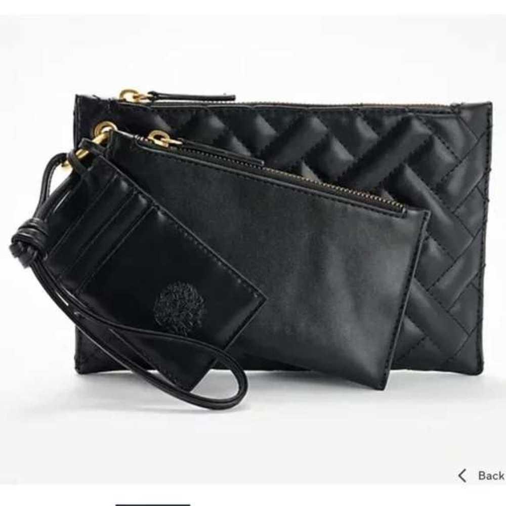 Vince Camuto Aliya Black Quilted 3-in-1 Pouch Wristlet Set and Card Case NEW‎